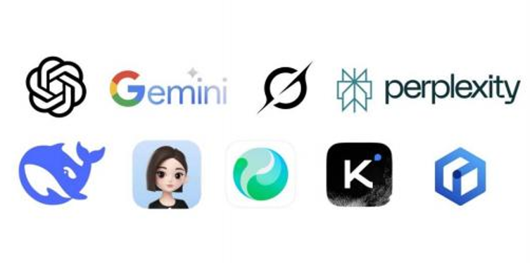 Conversational engine logos: ChatGPT, Gemini, Mistral, Perplexity, DeepSeek, Doubao, Kimi, Kuaishou Kling, Zhipu ChatGLM